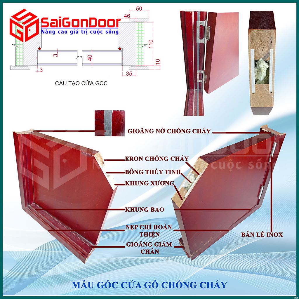 Cấu tạo chi tiết và thông số kỹ thuật về cửa gỗ chống cháy tại SaiGonDoor